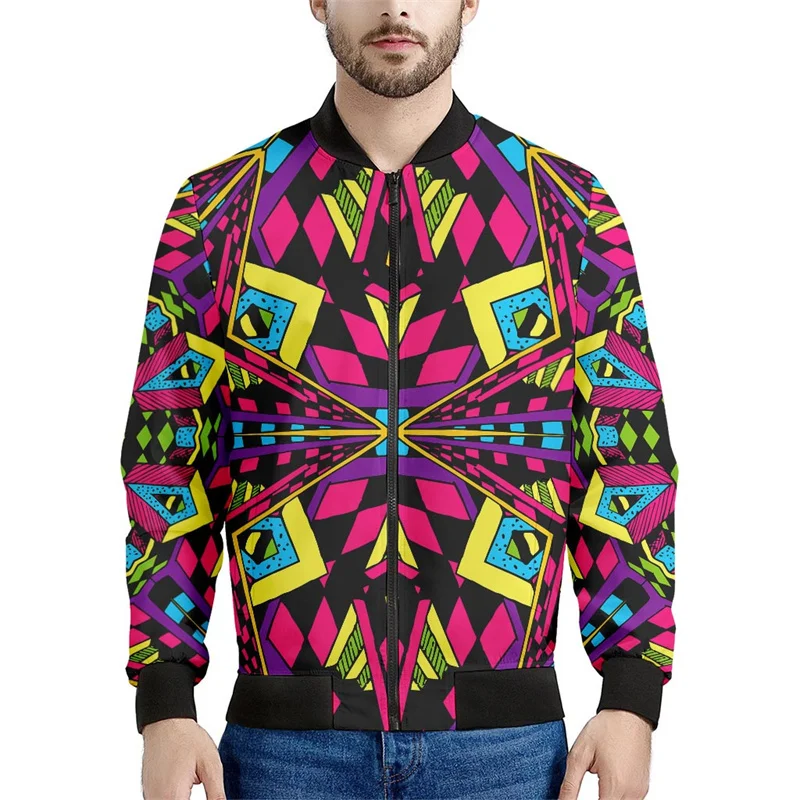 Abstract Psychedelic Pattern Zipper Jacket For Men Colorful 3D Printed Long Sleeves Autumn Casual Loose Jackets Coat Streetwear