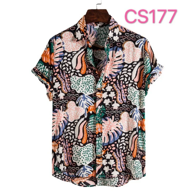 SZYL-Men's Printed Short-Sleeved Shirt, Casual Clothing, Slim Shirt, Plus Size, Summer, New, Wholesale