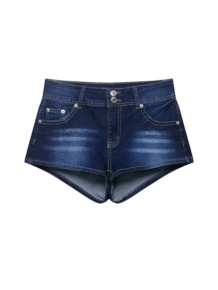 KUCLUT, moda para mujer, pantalones cortos vaqueros lisos con cremallera frontal, Mini pantalones cortos Vintage de cintura baja para mujer, pantalones cortos elegantes para mujer