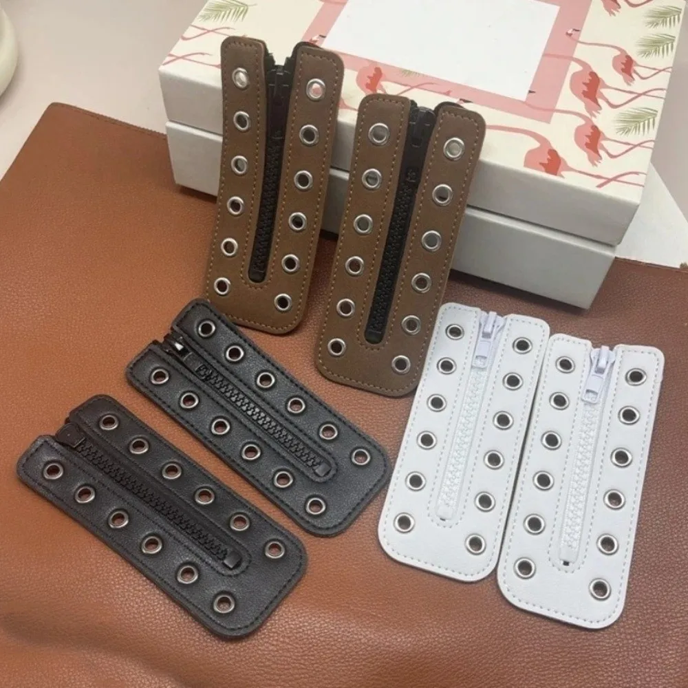1 Pair 6 Holes Leather Lace-in Boot Zipper Inserts Adjustable Waterproof Zipper Boot Laces Shoe Accessory Easy Installation