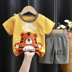 Baby Boys Clothing Set Summer New Cartoon Tiger Dinosaur T-shirt+Shorts Pants 2Pcs Suit For 1 2 3 4 5 6 Years Kids Casual Outfit