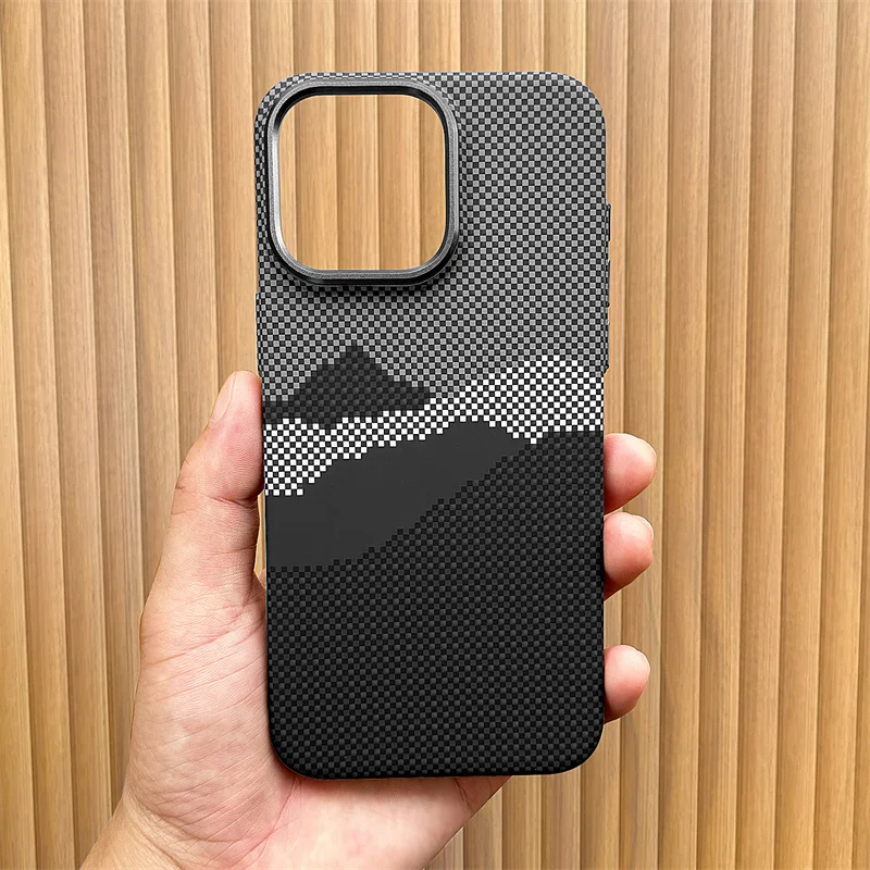 Carbon Fibre Relief MagSafe Case for iPhone 16 15 14 Pro Max Magnet Charging Thin Light PC Shell Camera Alloy Frame Phone Shield