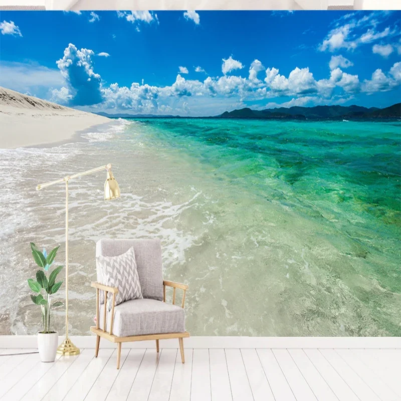 

Custom 3D Photo Wallpaper Blue Sky Beach Sea View Painting Bedroom Living Room Sofa Decoration Wall Mural Papel De Parede