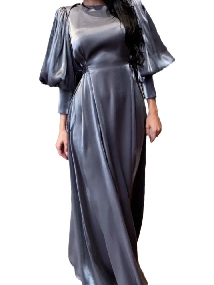 Vestido de cetim muçulmano para mulheres, Abaya, Vestidos de festa Marrocos, Ramadã, Abayas com renda, Kaftan, Islã, Dubai, Árabe, Eid, Sliky, 2022