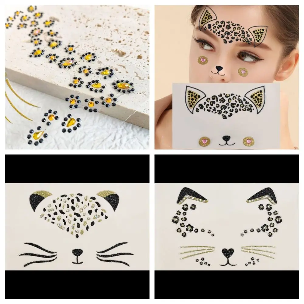 

Безопасные акриловые алмазные татуировки на лице кошки, временные долговечные поддельные наклейки на лицо кошки, водонепроницаемые профессиональные татуировки, наклейки для девочек