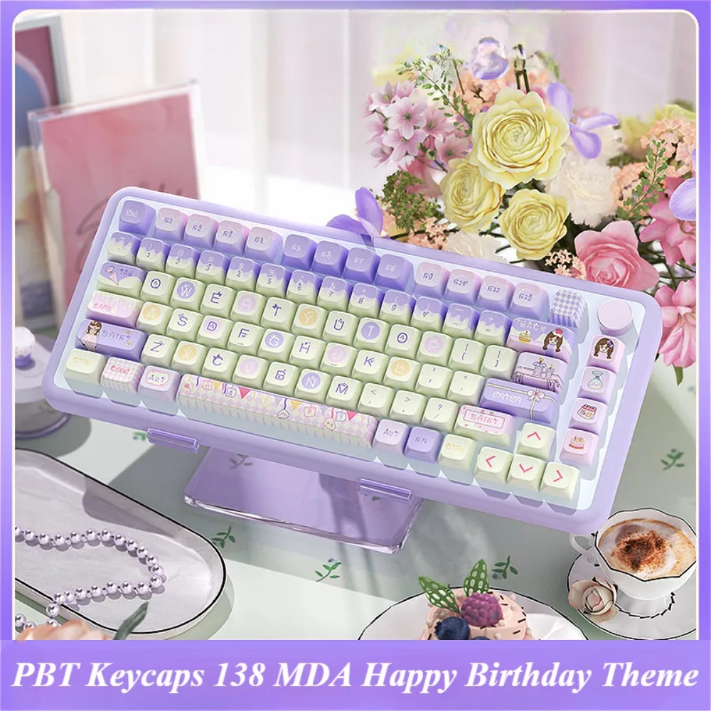 PBT Keycaps 138/158 Key MDA Happy Birthday Theme, Personalized Keycaps for Cherry MX 104/87/61 Mechanical Keyboards