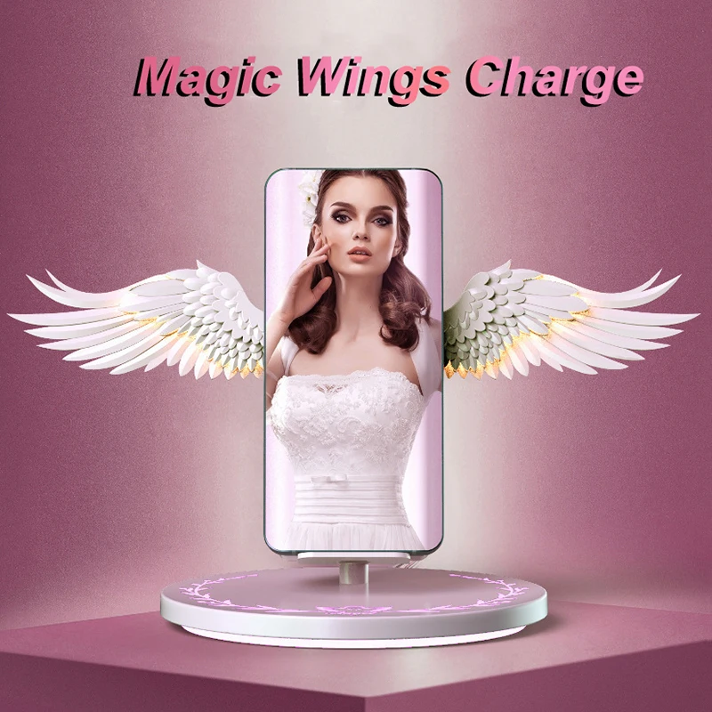 Auto Open Close Angel Wings Wireless Charger LED Leight QI Wireless 15W Fast Charge for iPhone 13 12 11 Pro Max Samsung S22 S21