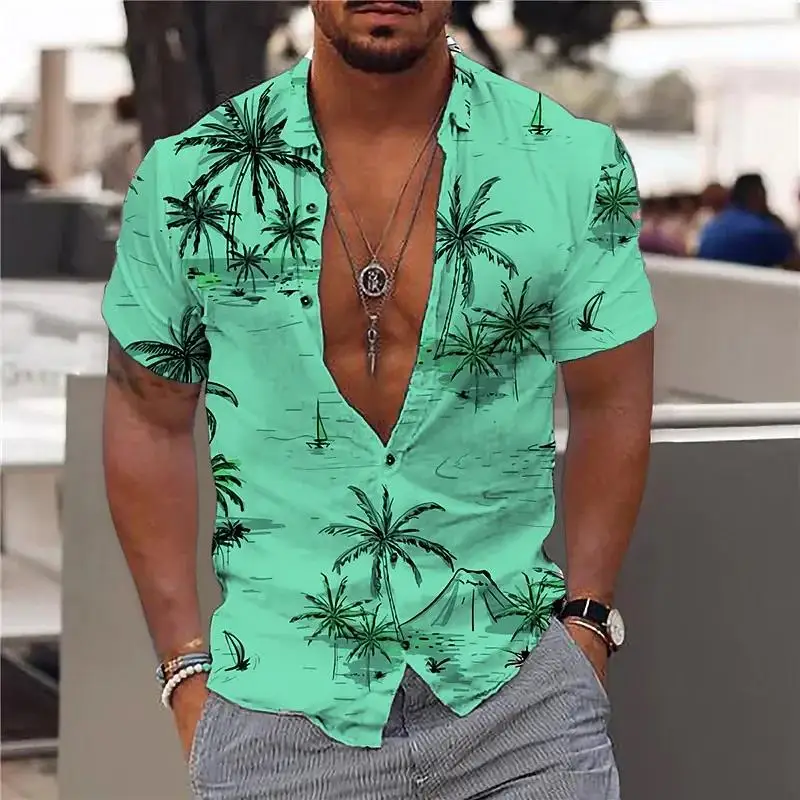 Coconut Tree Men\'s Comfortable Shirt 3D Printed Hawaiian Beach S-6XLl Short Sleeve Fashion Top Casual