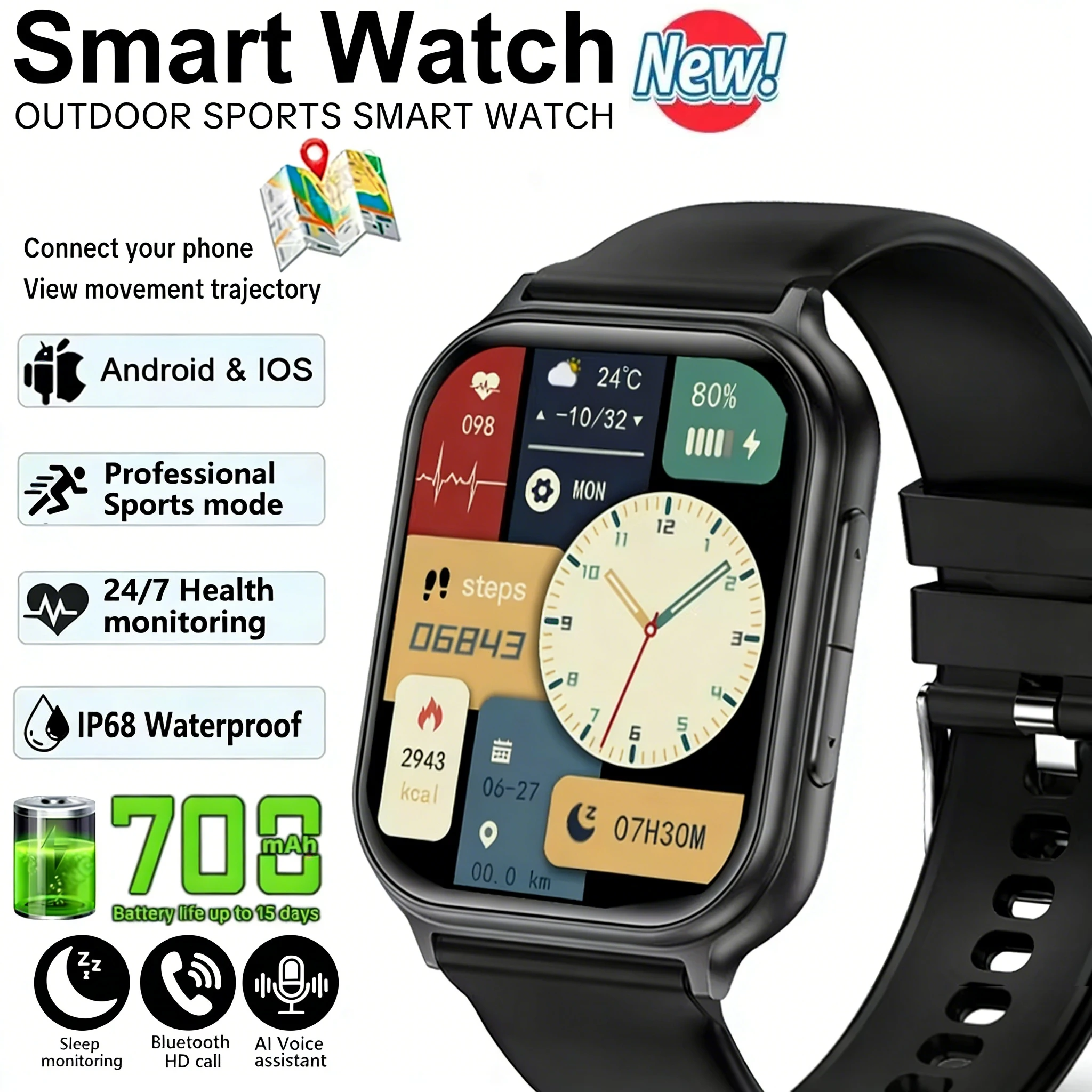 

2026 New upgrade Smart Watch Outdoor Sport Fitness Men Women Heart Rate GPS Track IP68 Waterproof Bluetooth Call Smartwatch Gift