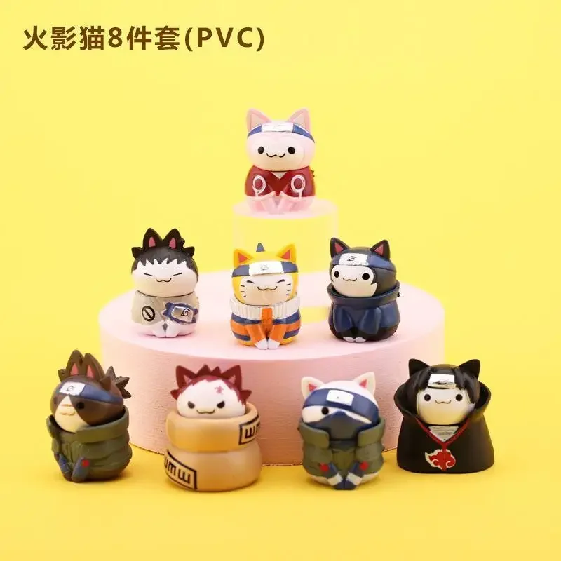 

2025 New Anime Naruto doll figures Cute handmade cake decoration Naruto cat model hand birthday gift 8pcs Desktop decoration