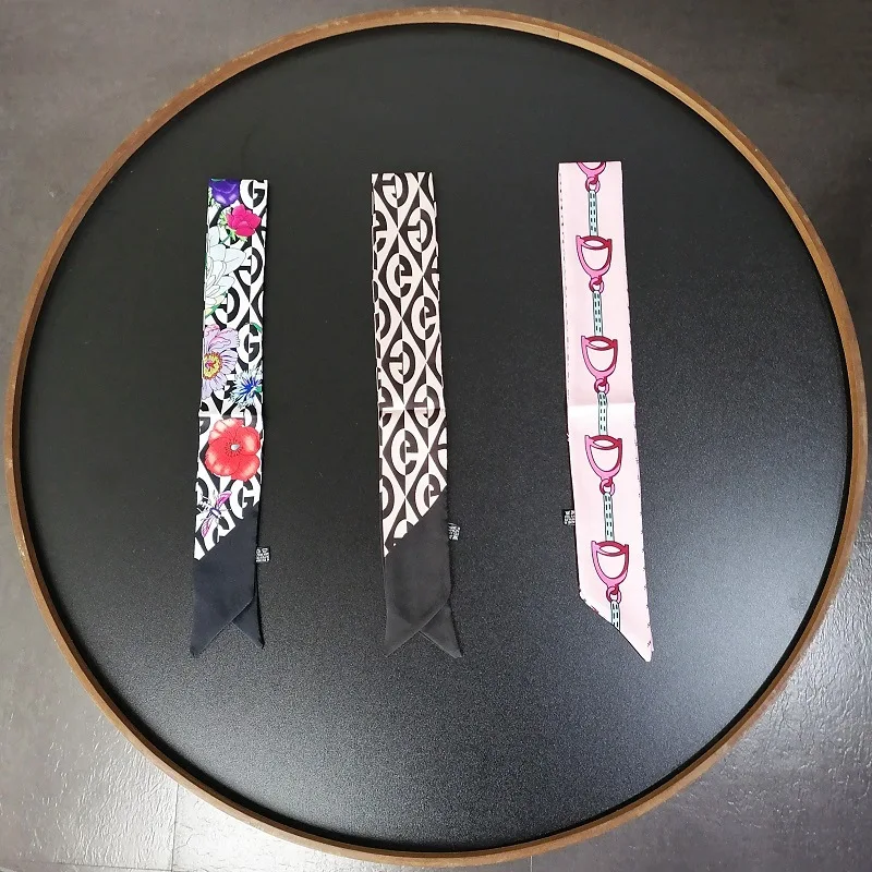 5*85cm nueva cadena de herradura flor enredada bolsa mango cinta pequeña bufanda de sarga para mujer bufanda de seda regalo al por mayor