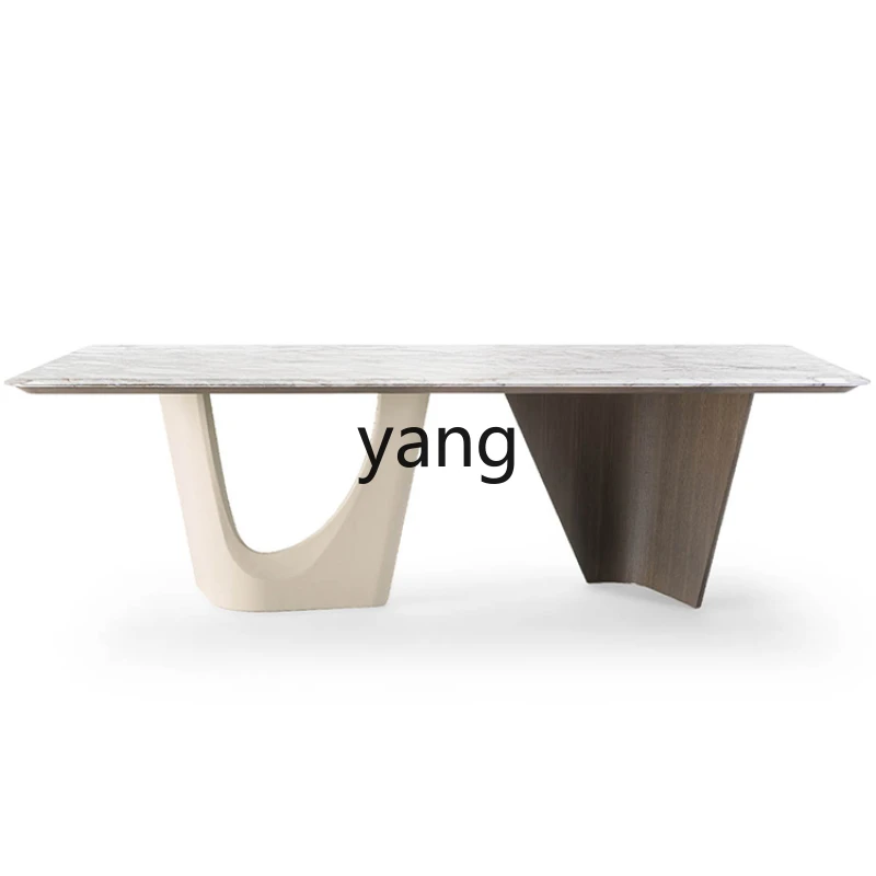 

L'm'm Italian Modern Cream Style Designer Model Furniture Dining Chair Dining Table Rectangular Marble Table Top