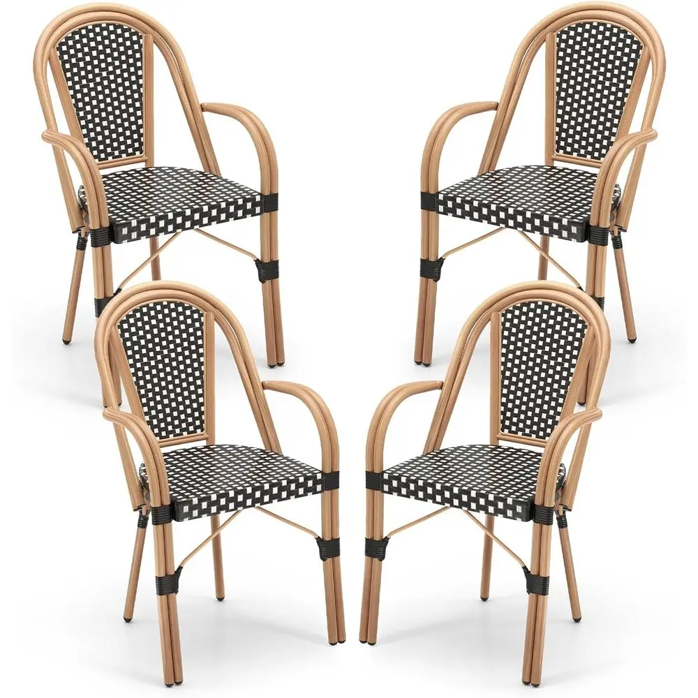 

Set of 4 Outdoor Wicker Bistro Chairs with Armrests, Durable PE Wicker for Patio, Garden Dining