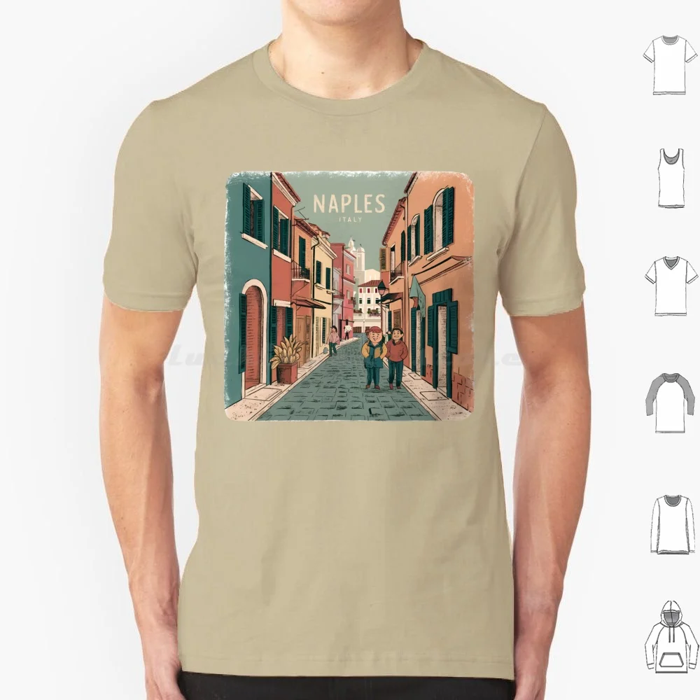Camiseta de algodón con estampado de "Naples Italy", camisa con estampado de Vesuvio, paisaje urbano italiano y Mediterráneo, cultura histórica, Pizza, 6xl