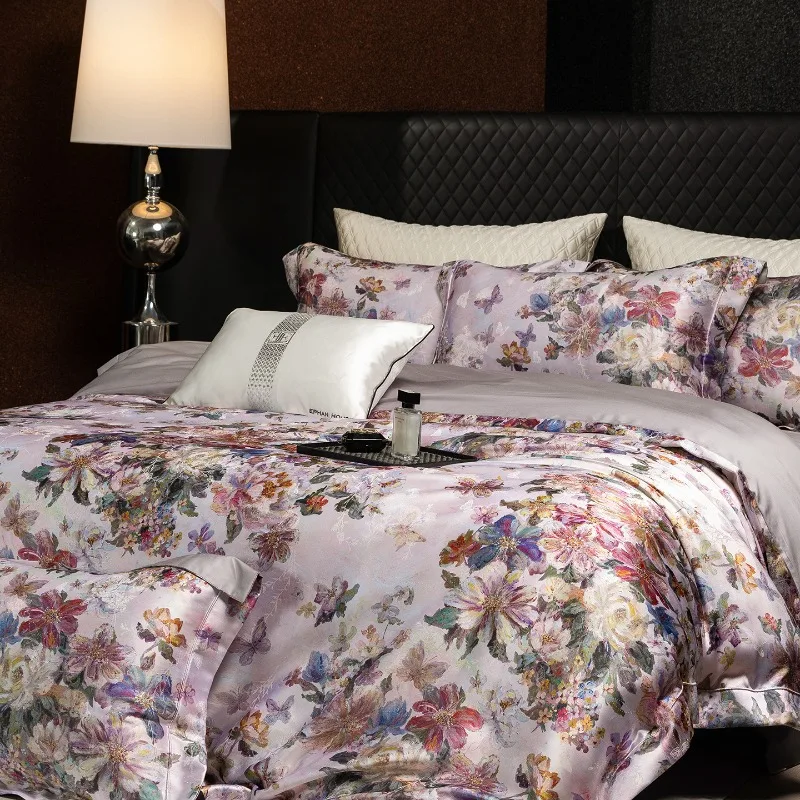 American high-end pastoral jacquard tencel cotton four-piece light luxury and beautiful advanced master bedroom bedding