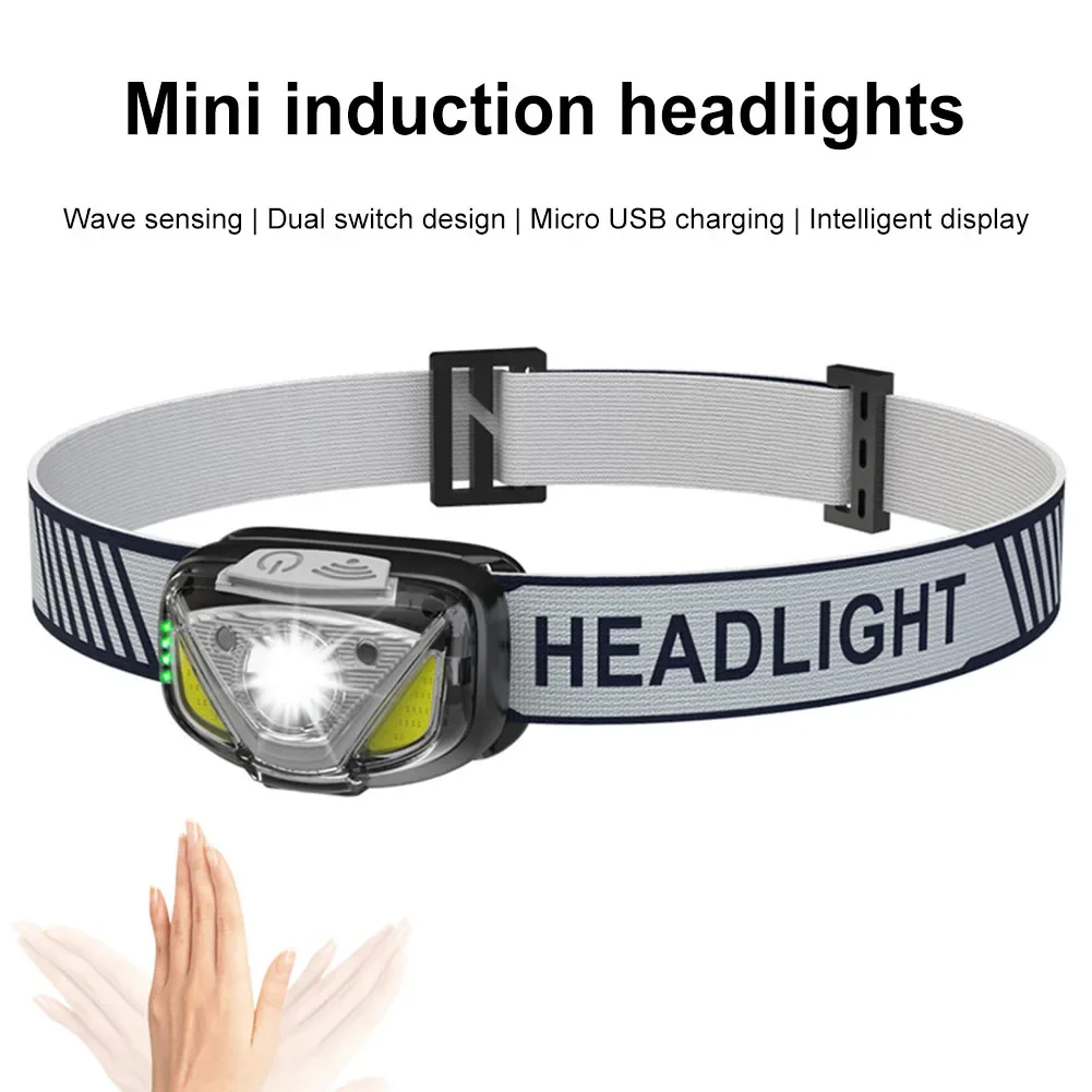 High Power LED+COB Sensor Headlamp USB Rechargeable Mini Headlight Portable COB Head Flashlight Torch For Camping Night Fishing