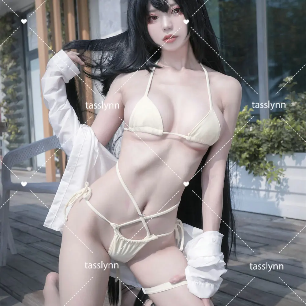 

Game Azur Lane Taihou Cosplay Costume L2D IJN Taihou Swimsuit Cosplay White Bikini Set Blue Shirt Bracelet Summer Swimwear