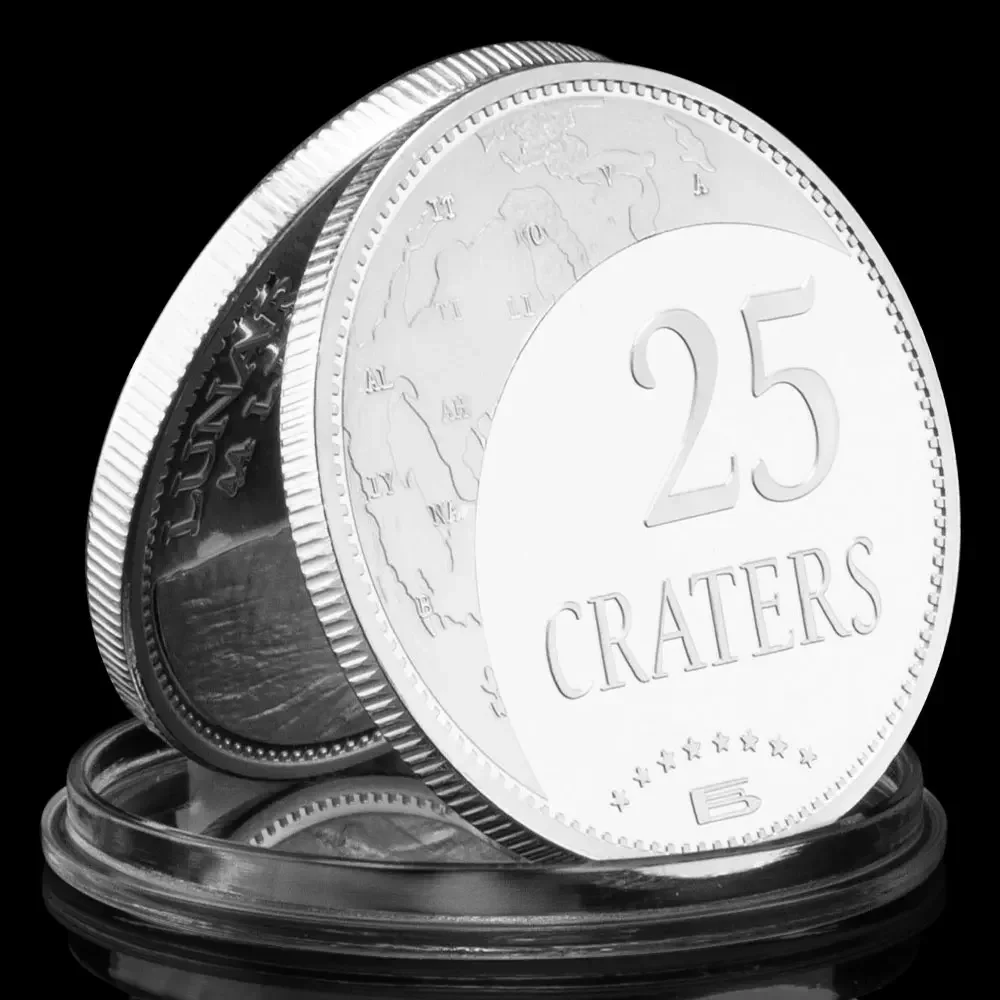 Lunar Republic 25 Craters Souvenir Coin Creative Gift Silvery Plated Basso-Relievo Collection Art