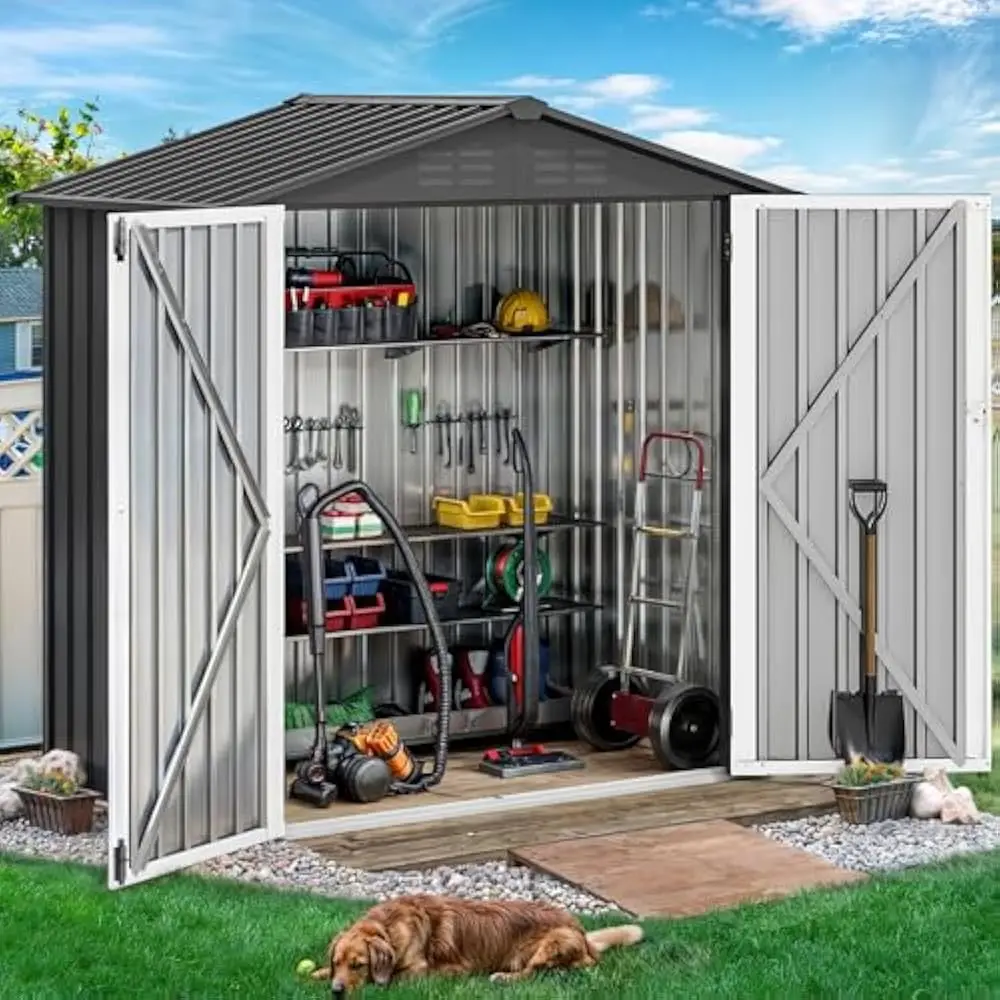 

6x4ft Outdoors Storage Shed, Metal Sturdy Weatherproof Tool Locker with Secure Door and Ventilation for Equipment, Mowers