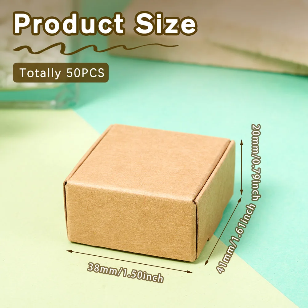 50pcs Square Paper Folding Box Corrugated Board Packaging Boxes for Jewelry Storage Gift Box 4.1x3.8x2cm