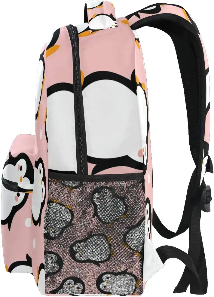 Cute Penguin Backpack for Boys Girls Kids Cartoon Pink Sea Animals Dots Student Bookbag School Bag Travel Daypack Shoulder Bag