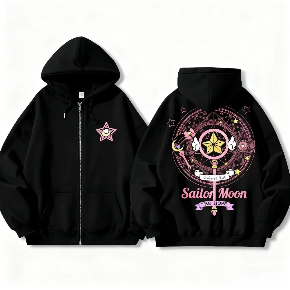 

Sailor Moon Zip Up Hoodie Anime Unisex Graphic Print Sweatshirt Streetwear Oversized Casual Autumn Winter Fashion Tops New