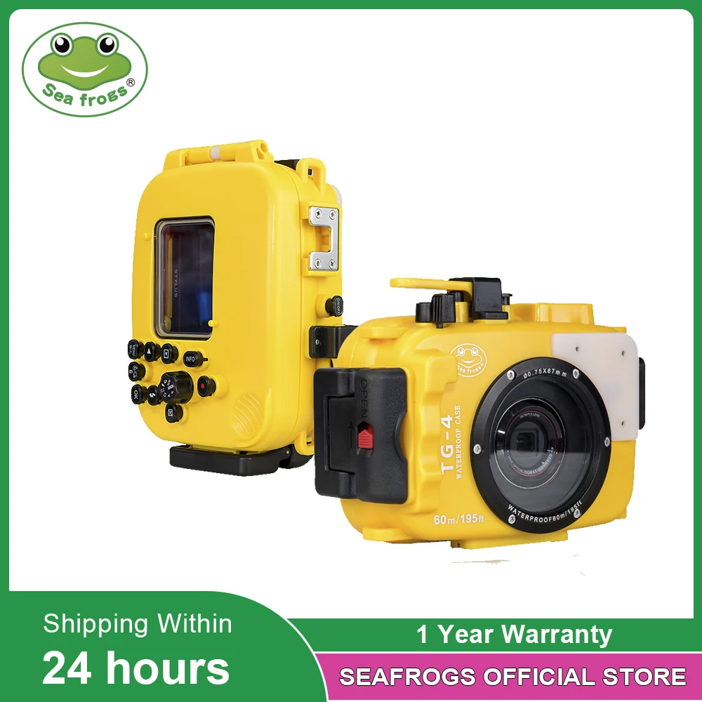 Seafrogs 60M/195ft Underwater Diving Camera Housing Waterproof Case With Dual Fiber-Optic ports For Olympus TG4