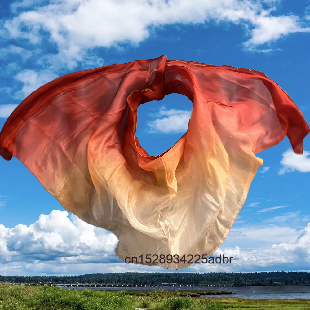Branco + laranja + vinho vermelho 100% véus de seda real xales cachecol feminino personalizado véus de dança do ventre feito à mão tingido véu de seda chinesa