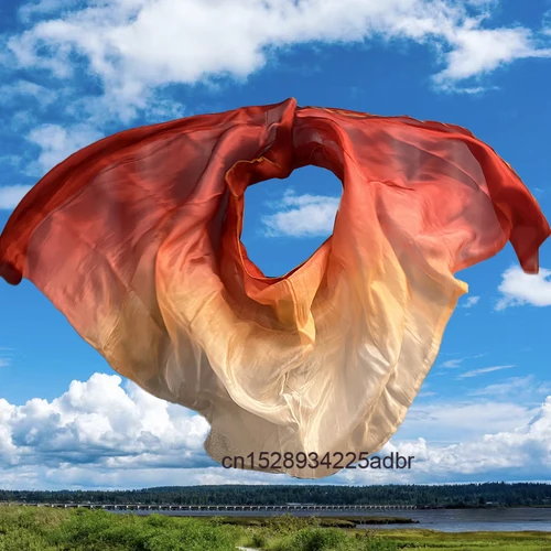 Imagen 2 del producto Blanco + naranja + vino rojo 100% velos de seda auténtica chales bufanda de mujer velos de danza del vientre personalizados velo de seda chino teñido hecho a mano