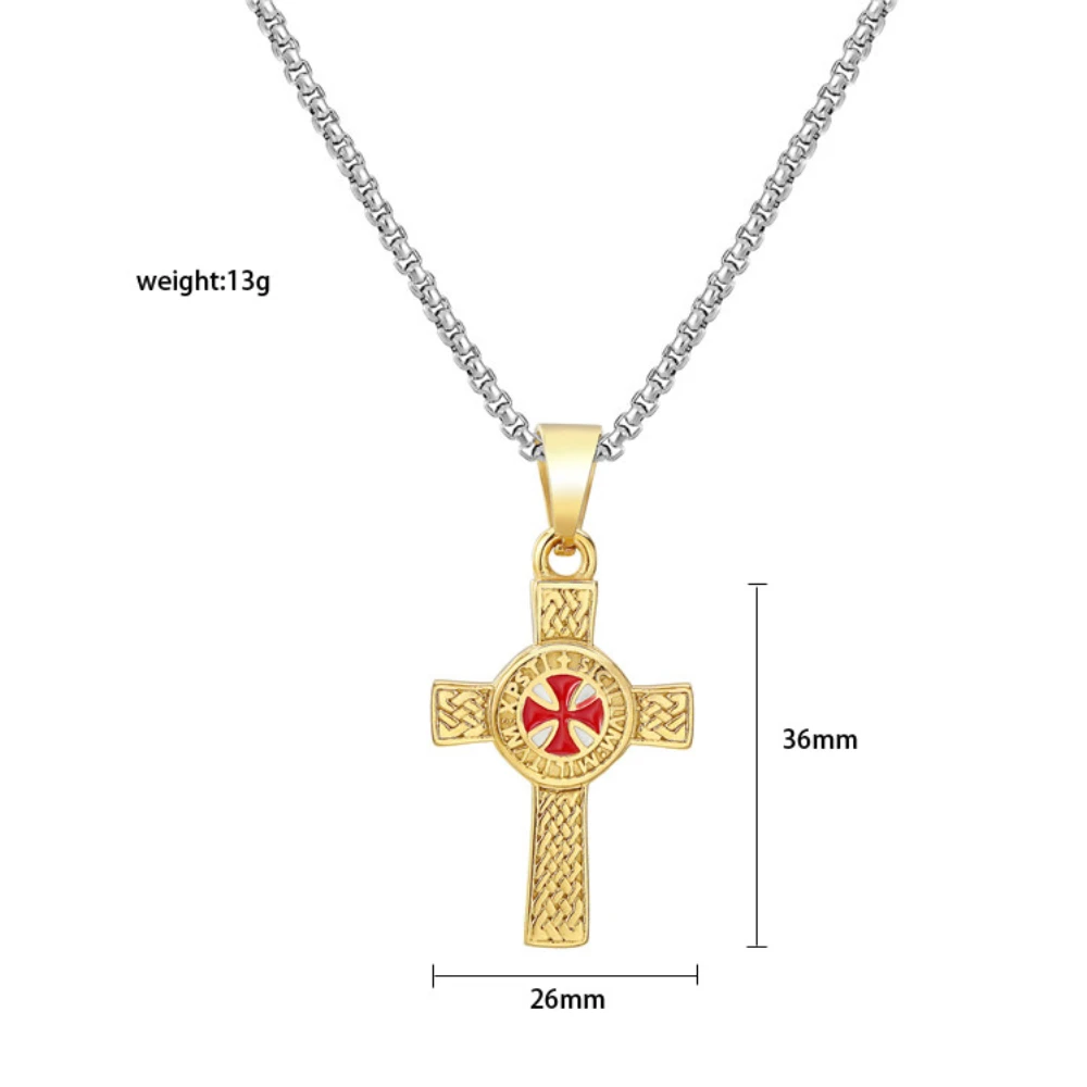 Cross Pendant Knights Templar Irish Knot Necklace for Men Stainless Steel Chain 24Inch Male Jewelry