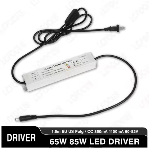 65W 85W LED Driver With 1.5m Switch EU US Plug Cable 850mA 1100mA 60-82V Power Supply Grow Lighting Transformers