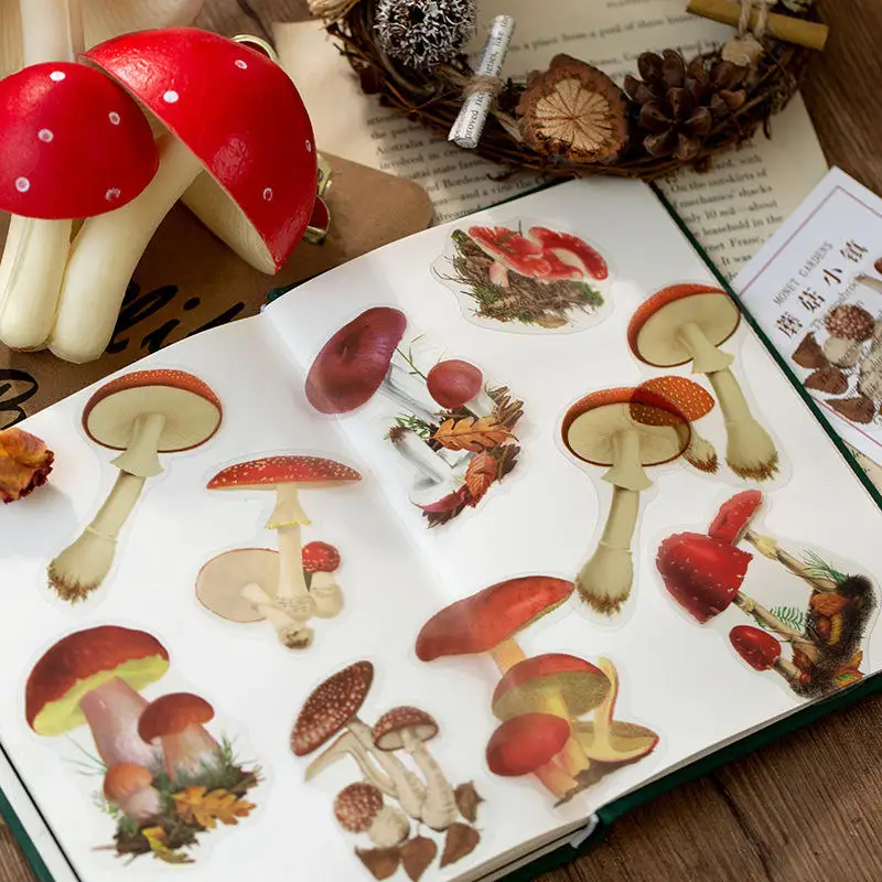 

40Pieces Stickers Green red mushroom Garden Plant Diary Material Dairy Notebook Scrapbooking Album Decoration DIY Book Paper