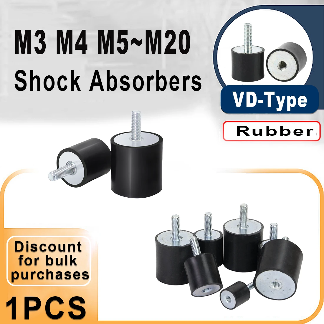 

1Pcs M3 M4 M5 M6 M8 ~ M20 Male-Female Thread Rubber Shock Absorber Crash Pad VD-Type Damper Anti Vibration Isolation Mount