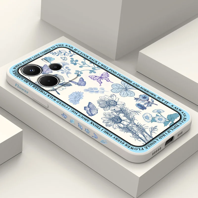

Misty Blue Flower Phone Case For Xiaomi Redmi Note 14 13 12 12S 11 11S 10 10S Pro Plus 15 15C 14C 4G 5G Silicone Cover