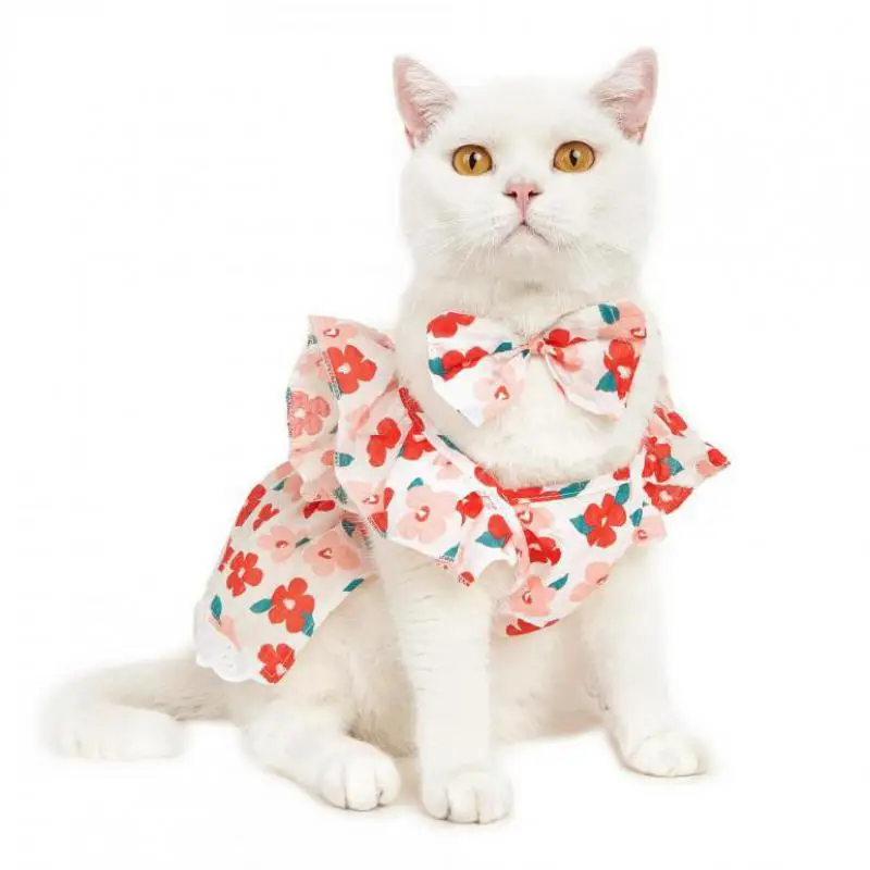 

Cat Dog Dresses Bowtie Hairpin Cord Summer Thin Fragmented Flower Skirt Pet Clothes For Small Cat And Puppy Dog Harness Dress