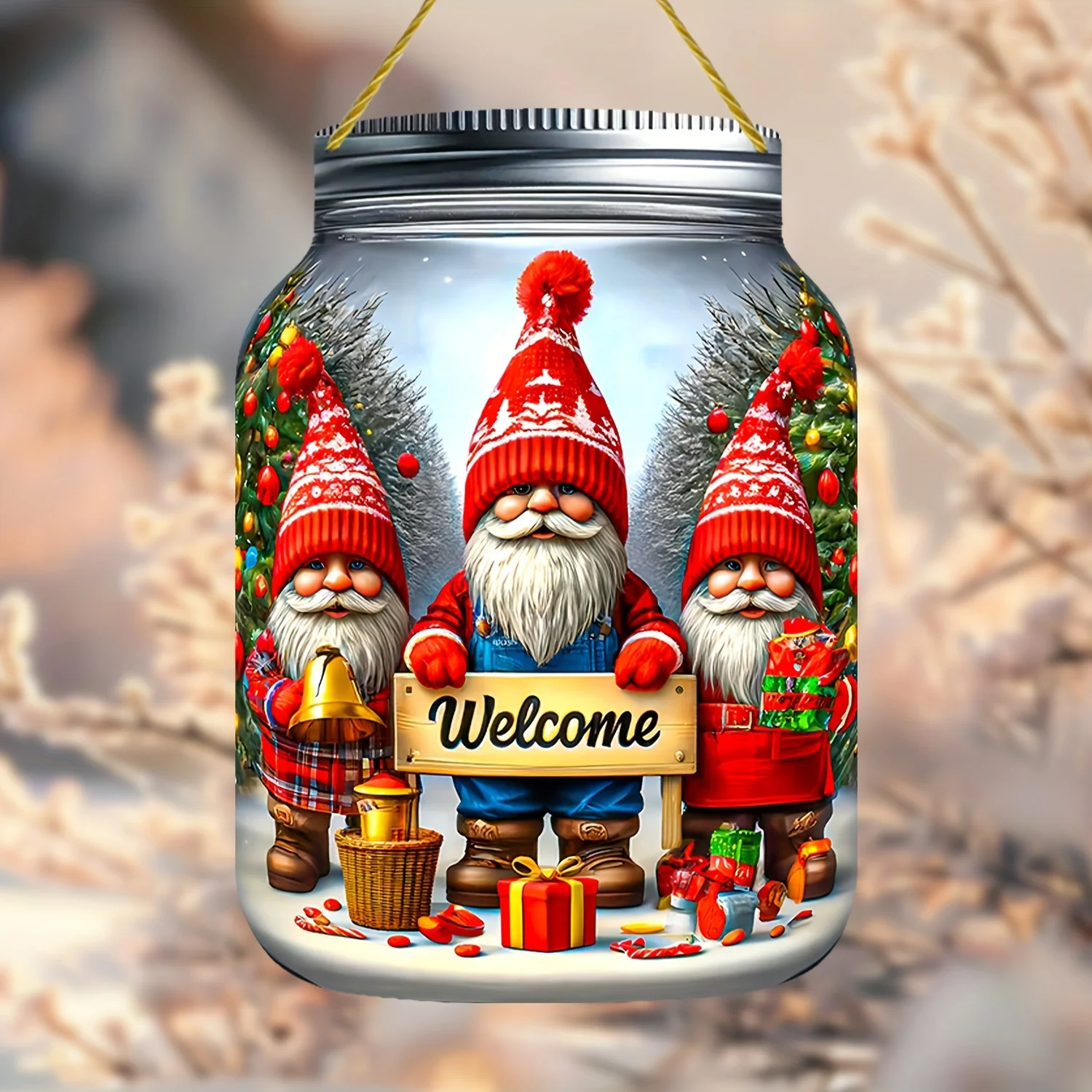 Festive Gnomes Mason Canned - Acrylic Welcome Card,Interior/Outdoor Decoration,Home,Bar,Cafe,Restaurant and Bedroom