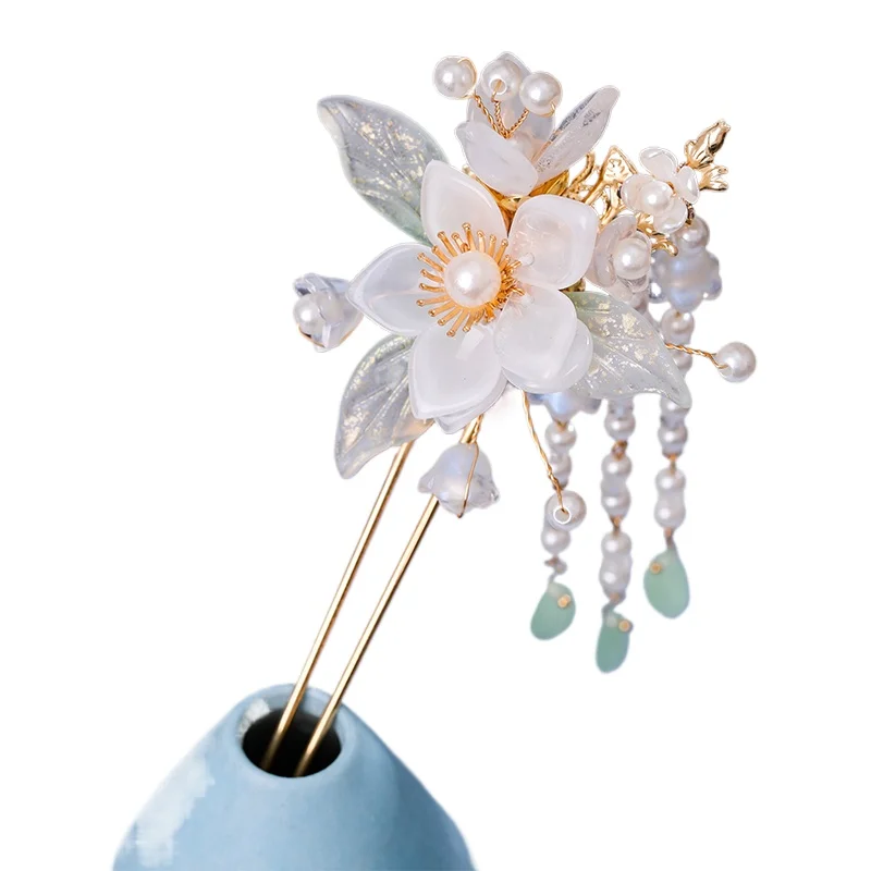 

*Ancient style hairpin short tassel step swaying fresh flower hairpin girl coiled hair hairpin Han element qipao headdress