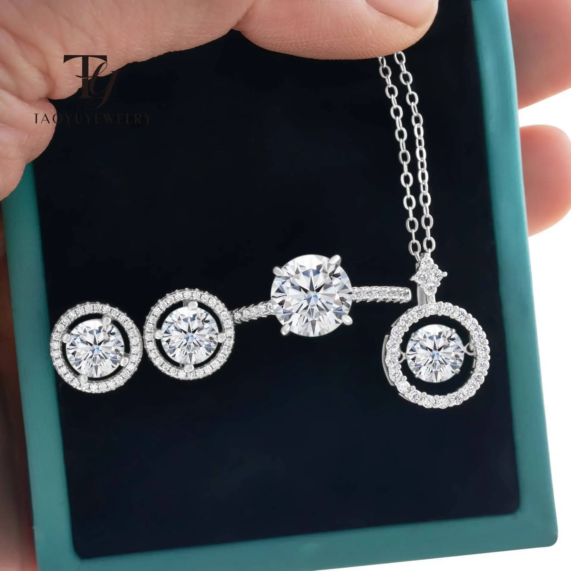 

TY Moissanite Jewelry Set For Charm Lady 925 Sterling Silver Earring Ring Pendant Necklakce Fine Jewelry Gift