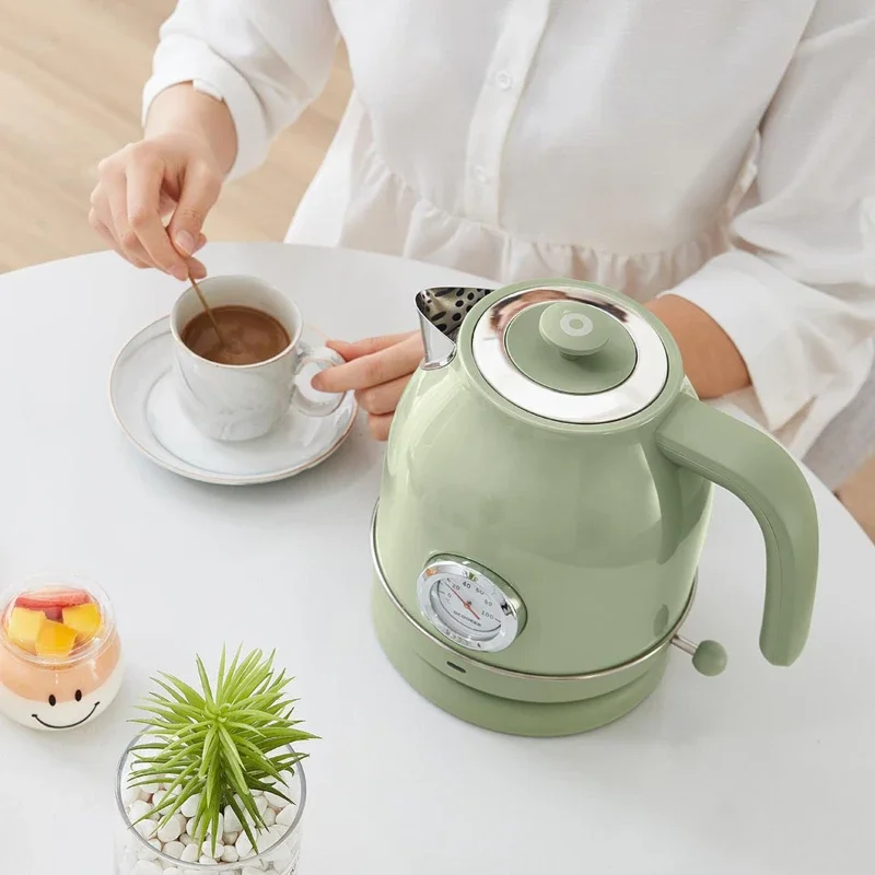 220V Retro Thermometer Electric Kettle Household Integrated Kettle 304 Stainless Steel Rice White 1.7L large Capacity