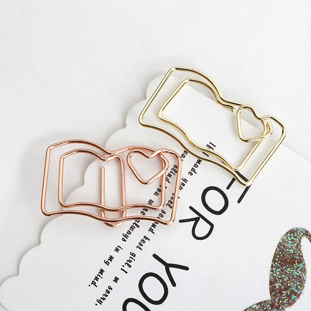 20 Pcs Bookmark Folder Shaped Paper Clip Student Decor Office Supplies Stainless Steel Scrapbook