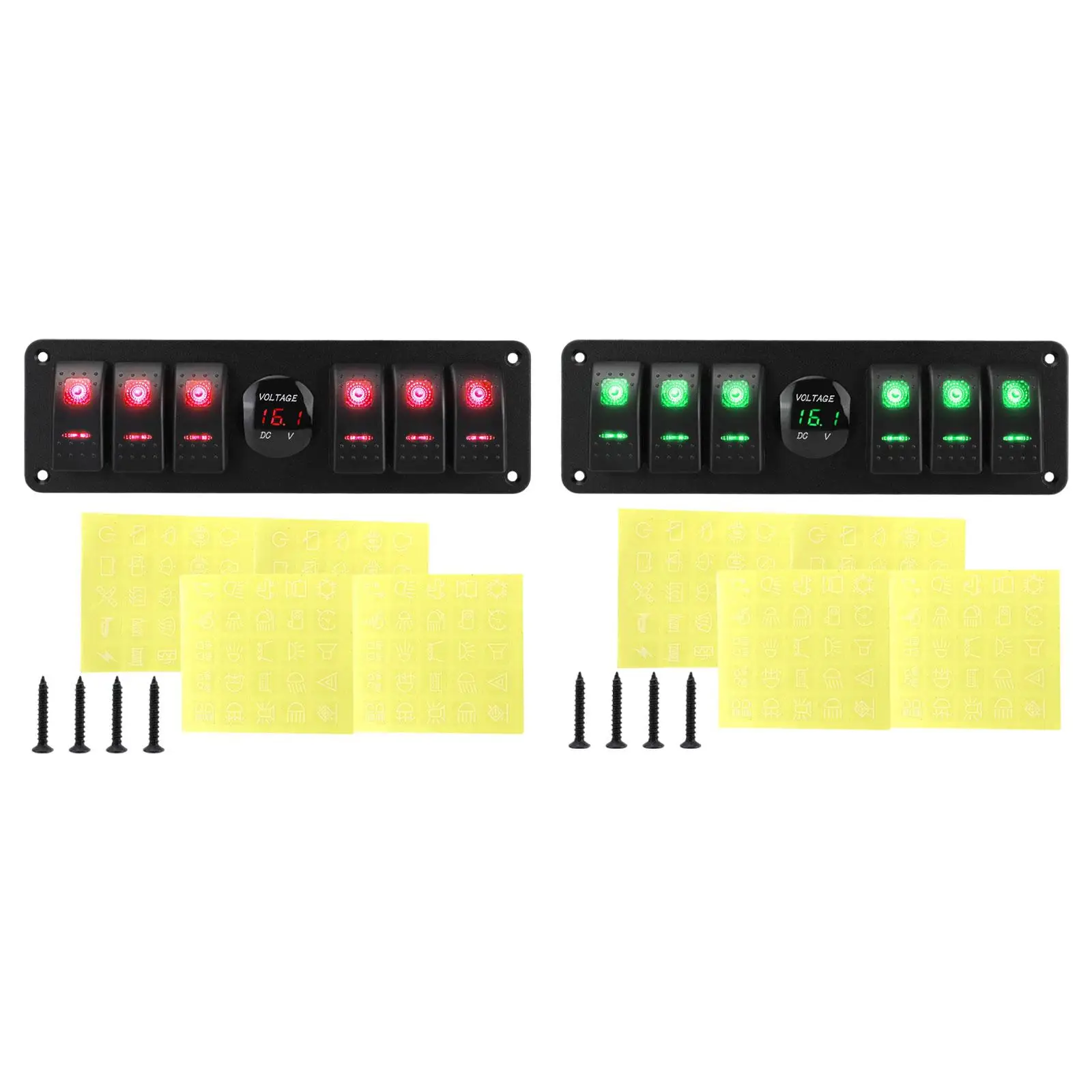 

Backlit 6 Gang Rocker Switch Panel ABS Metal Waterproof Voltage Display Easy Installation for Boats Rvs Cars