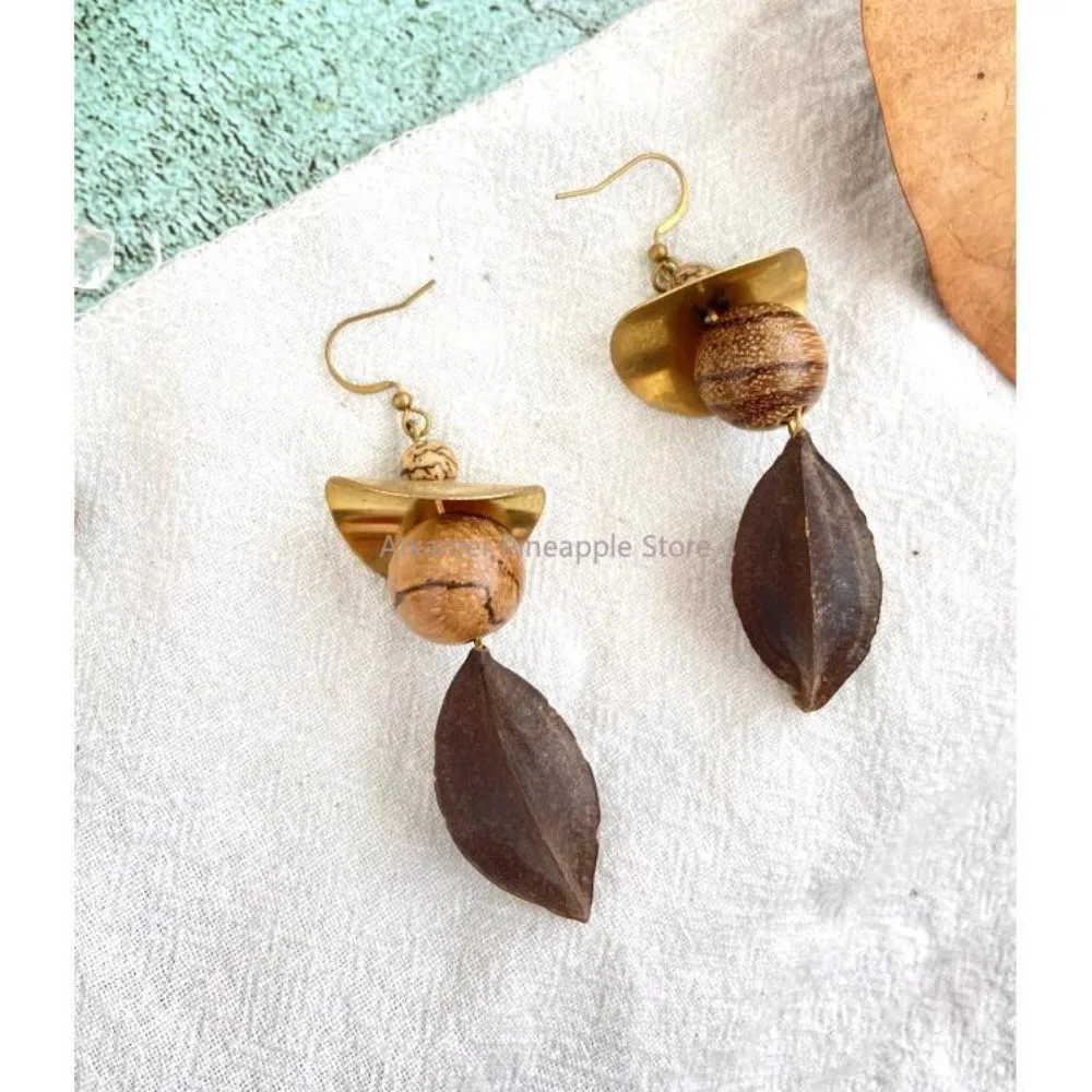 

Handmade Plant Jewelry Fruit and Seed Carambola Fruit Vintage Antique Bronze,Niche Earrings Accessories for Women Girls
