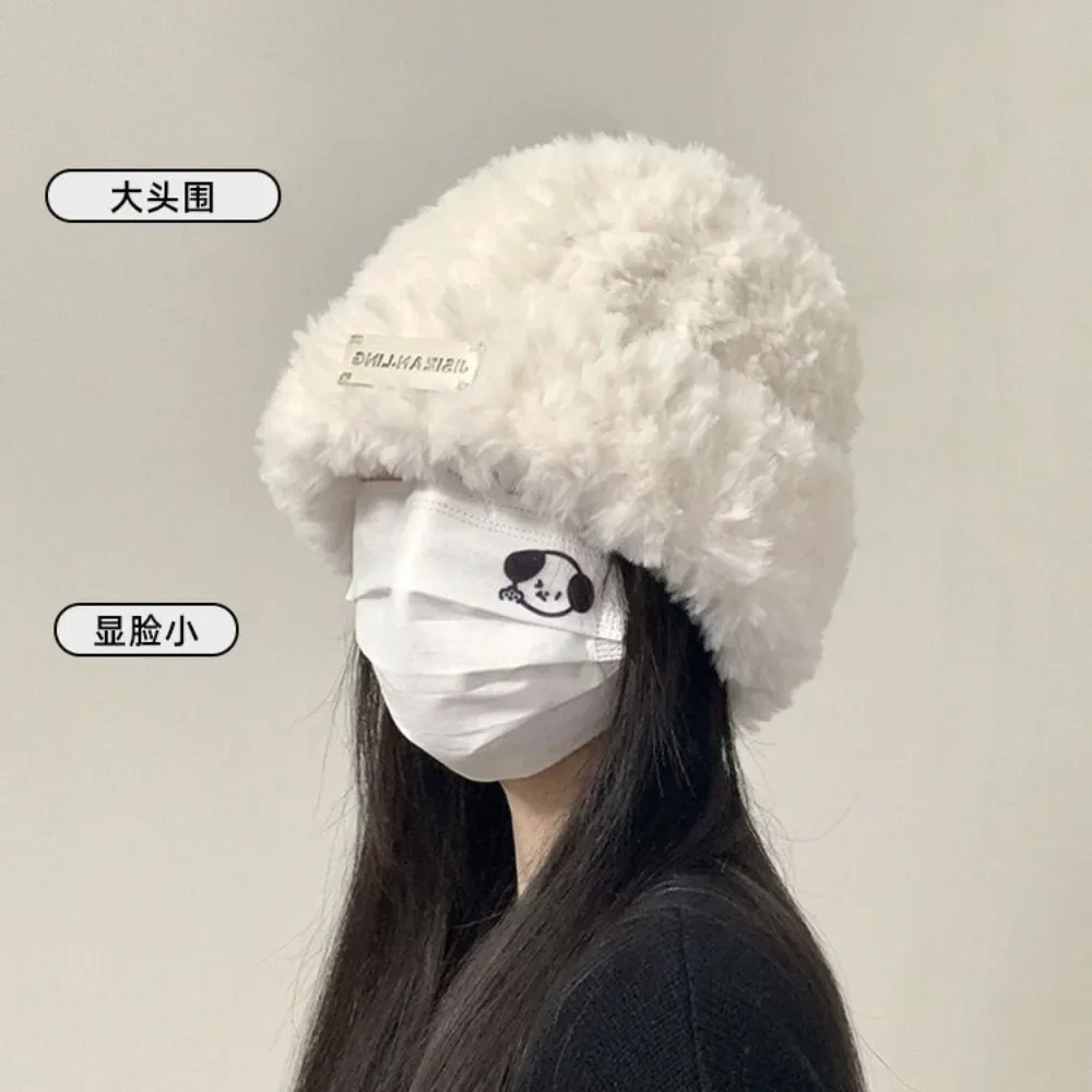 Winter Fluffy Fur Hat for Women Korean Fashion Soft Plush Hat Russia Outdoor Snow Coldproof Warm Benines Ear Protection Cold Cap