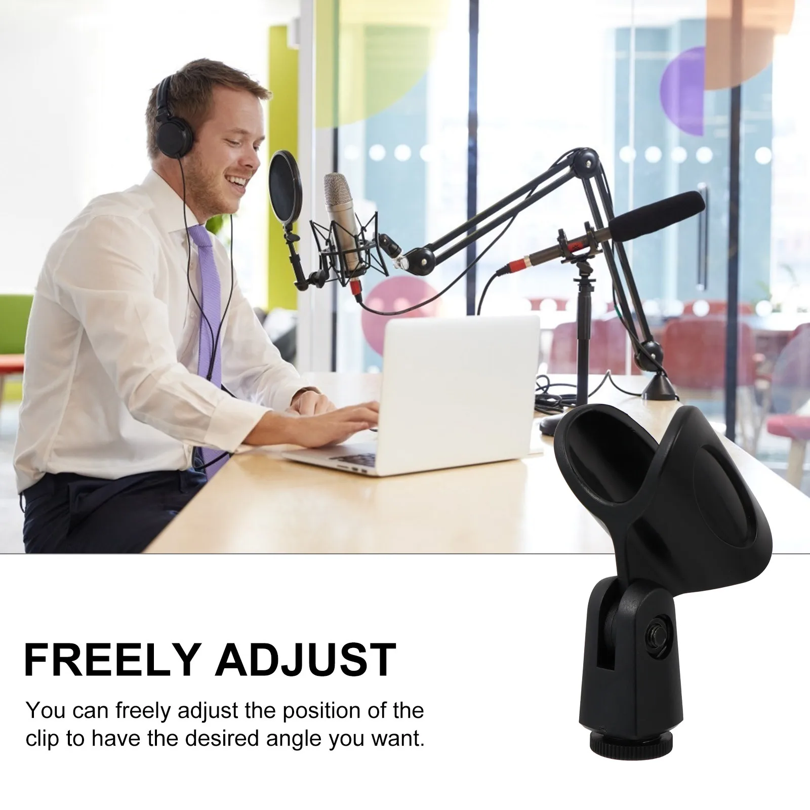 

5 pcs Microphone Clips Black Universal Fit 1.1Cm Mic Stand Adjustable Plastic Holder For Dynamic Vocal Wireless Microphones