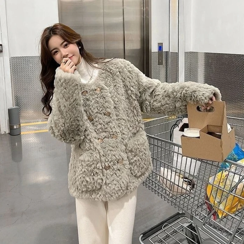 

​Heavyweight Lamb Wool Coat for Women Winter Short Loose Furry Thickened Cotton Jacket Petite Size​