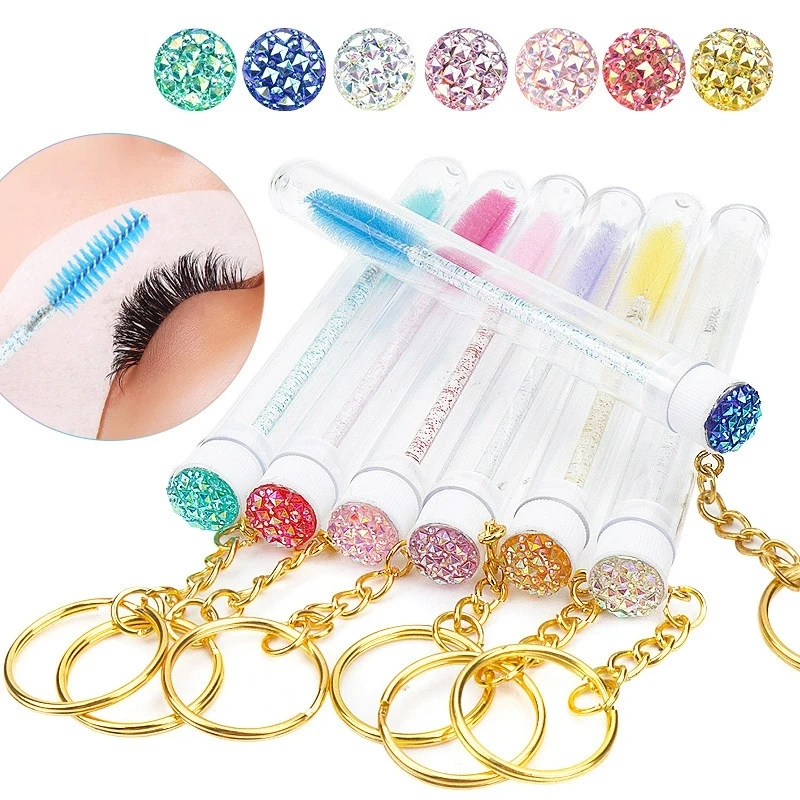 10PCS  Reusable Eyelash Brush Tubes Comb Brushes Makeup Container Case Sparkling Lash Mascara Wands with Keychain