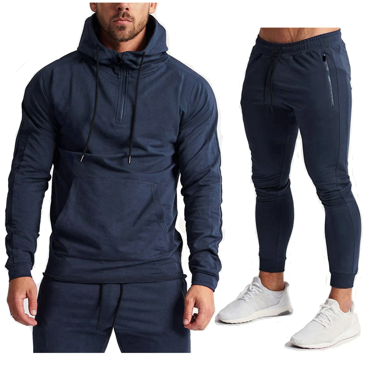 Mens Training Sets Gym Kits Sportswear Zipper Hoodie Sports Pullover Hooded Jogging Suits Running Male Sweatshirt Sweatpants