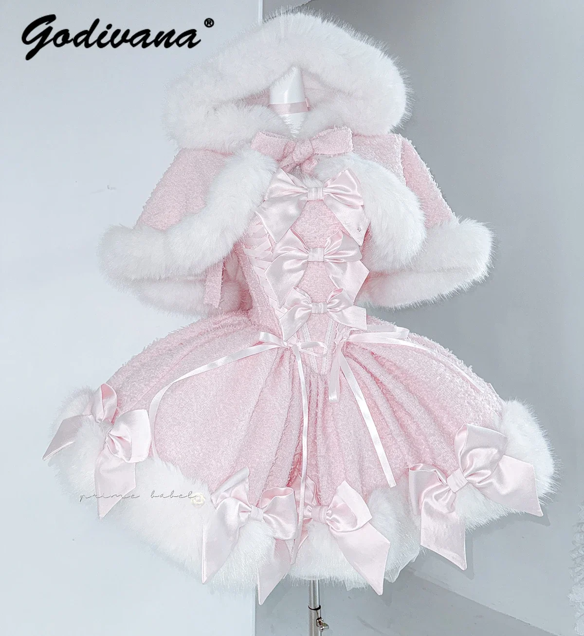 New Winter Glitter Sequined Tweed Tube Top Dress Hooded Fur Cape Jacket  Girl Women's Cute Bow New Year Furry Cloak Dress Set - AliExpress 200000345