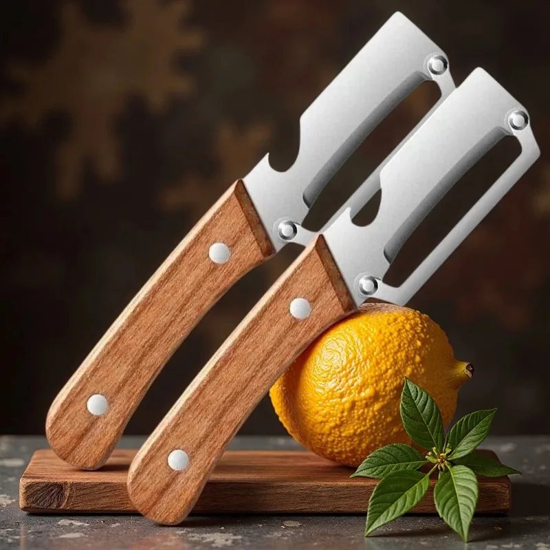 1/2/3/5pcs Oak Wood Handle Stainless Steel Peeler Veggie Fruit Slicer Farmhouse Kitchen Accessories Meal Prep Keto RV Camping