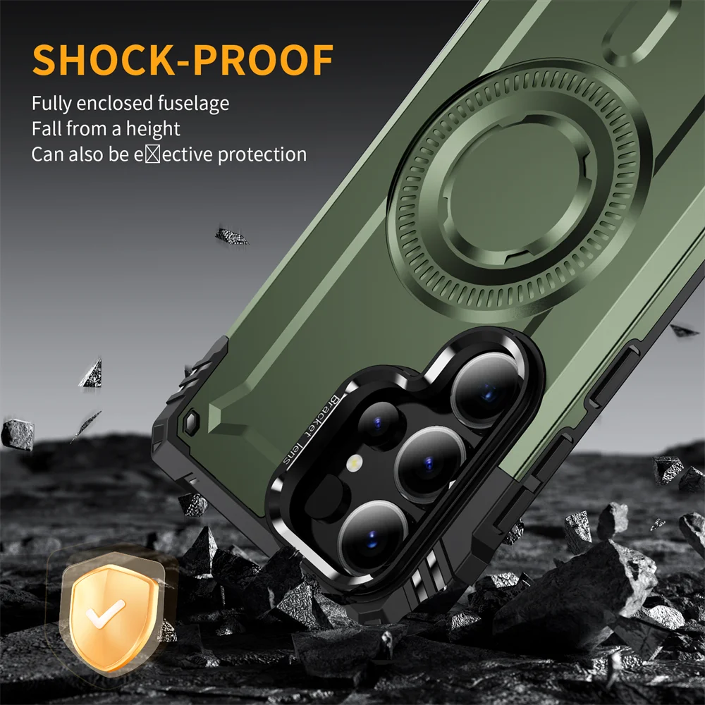 Military Shockproof Armour Magnetic Phone Case for Samsung S24 FE S25 Ultra S23 Plus A54 A52 A35 A34 A23 A16 A15 A14 5G Cover